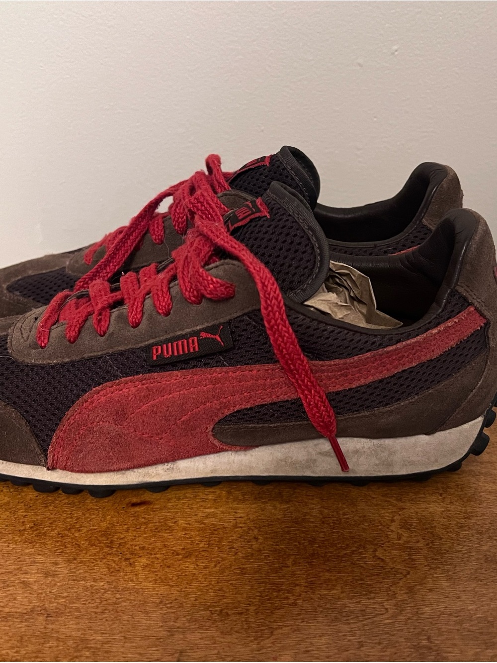 Puma women’s size 8 Brown and Red Suede Mesh Sneakers